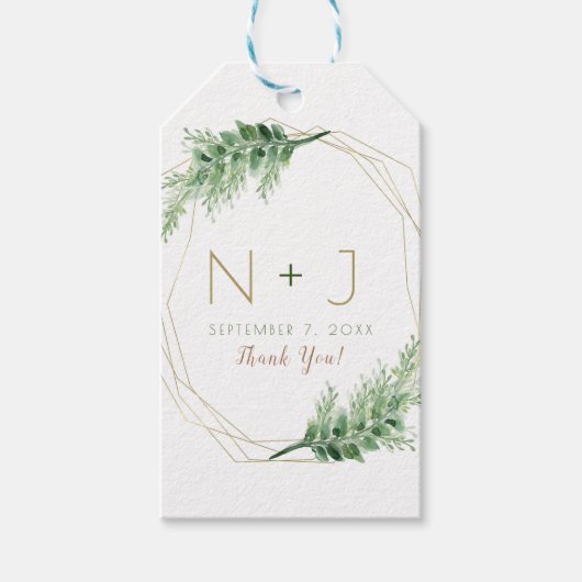 Gold Modern Glam Geometric Botanical Weddenschap Cadeaulabel (Voorkant)