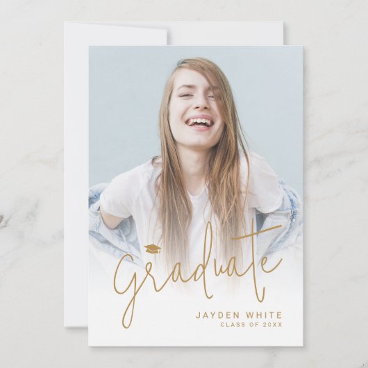 Gold Modern Script 4 Foto Afstuderen Aankondiging (Voorkant)
