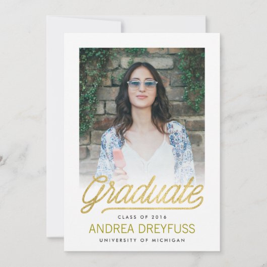 Gold Modern Script Faire-part de graduation photo (Devant)
