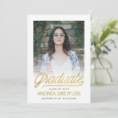 Gold Modern Script Faire-part de graduation photo (Debout devant)
