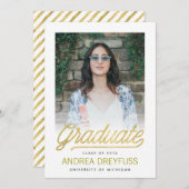Gold Modern Script Faire-part de graduation photo (Devant / Derrière)