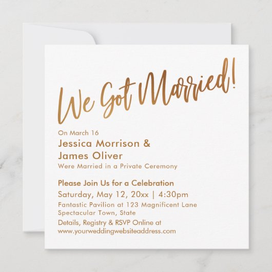 Gold Modern Script & Lace We zijn getrouwd. Kaart (Voorkant)