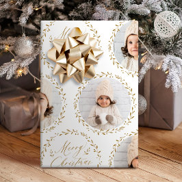 Gold Modern Script Merry Christmas Family 6 photo Cadeaupapier