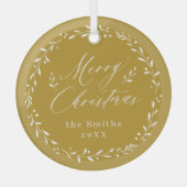 Gold Modern script Merry Kerstfeestdag Metal O Glas Ornament (Voorkant)