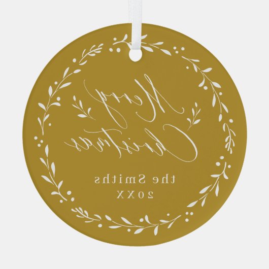 Gold Modern script Merry Kerstfeestdag Metal O Glas Ornament (Achterkant)