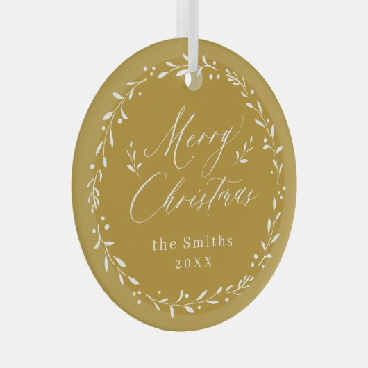 Gold Modern script Merry Kerstfeestdag Metal O Glas Ornament (Voorkant Rechts)