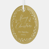 Gold Modern script Merry Kerstfeestdag Metal O Glas Ornament (Voorkant links)