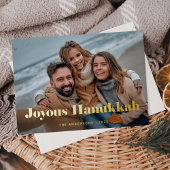 Gold Modern-tekst en foto's | Joyous Hanukkah Folie Feestdagenkaart
