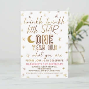 Gold Modern Twinkle Little Star Birthday  Kaart