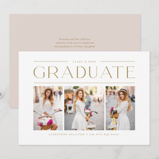 Gold Modern Typografie Foto Collage Afstuderen Kaart (Voorkant / Achterkant)