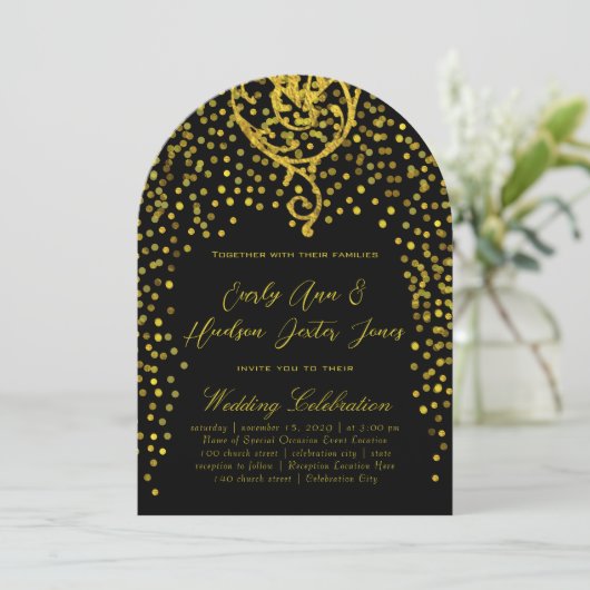 Gold  Modern Typography Wedding Invitation Kaart (Staand voorkant)