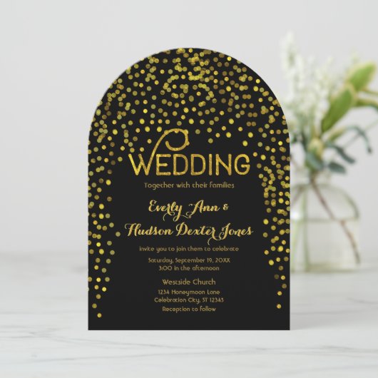 Gold  Modern Typography Wedding Invitation Kaart (Staand voorkant)