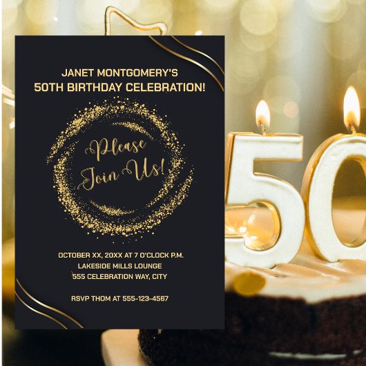 Gold moderne 50e anniversaire Invitation de célébr