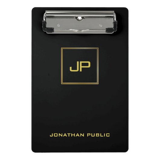 Gold Monogram Black Sjabloon Elegant Moderne Chic Mini Klembord (Voorkant)