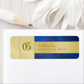 Gold Monogram Blue Business Address Label (Insitu)