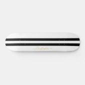 Gold Monogram Classic Black White Racing Stripes Skateboard (Horizontaal)