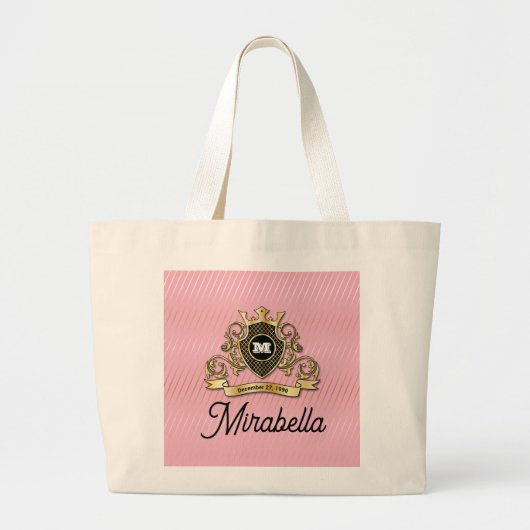 Gold Monogram Design Grote Tote Bag (Voorkant)