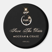 Gold Monogram Diamond Ring Wedding Save the Date Magneet (Voorkant)