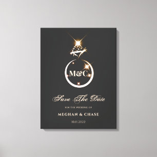 Gold Monogram Diamond Wedding Save the Date Canvas Afdruk