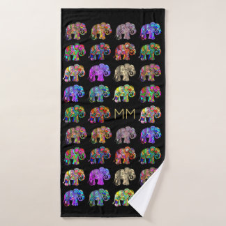 Gold Monogram Elegant Black Elephant Lover Badhanddoek