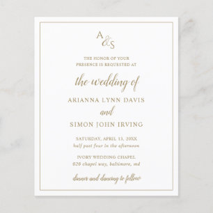 Gold Monogram Elegant Budget Weduwen Uitnodiging