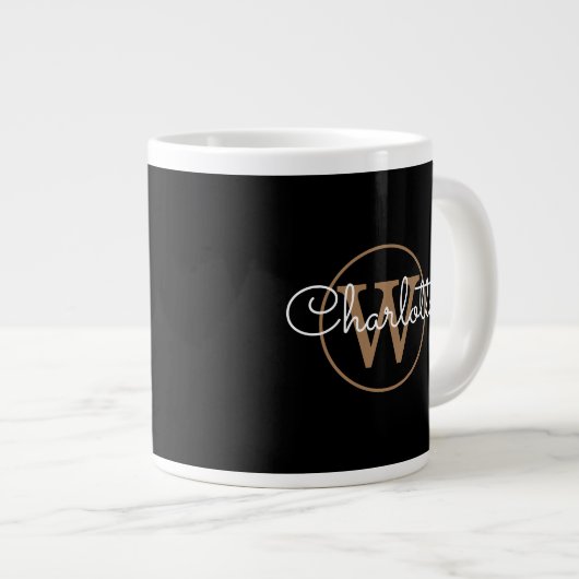 Gold Monogram Elegant Girly Script Black  Extra Grote Beker (Voorkant rechts)