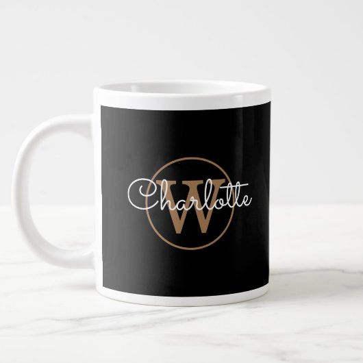 Gold Monogram Elegant Girly Script Black  Extra Grote Beker (Links)