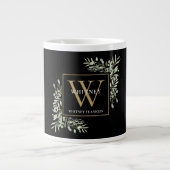 Gold Monogram Elegant Modern Greenery Black Extra Grote Beker (Voorkant)