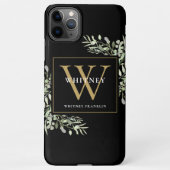 Gold Monogram Elegant Modern Greenery Black iPhone Hoesje (Achterkant)