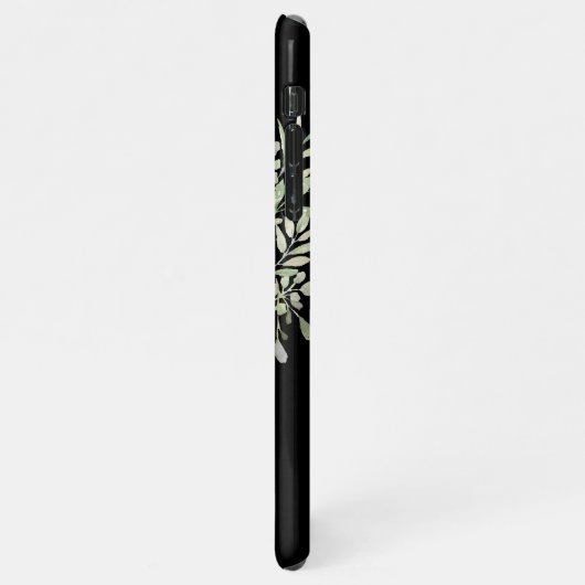 Gold Monogram Elegant Modern Greenery Black iPhone Hoesje (Linkerkant)