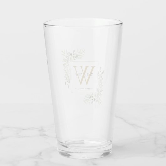Gold Monogram Elegant Modern Greenery Glass Glas (Achterkant)