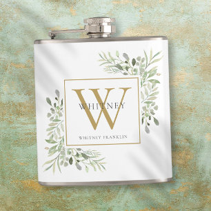 Gold Monogram Elegant Modern Greenery Heupfles