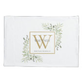 Gold Monogram Elegant Modern Greenery Pillow Hoesj Kussensloop (Achterkant)