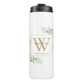 Gold Monogram Elegant Modern Greenery Thermosbeker (Voorkant)