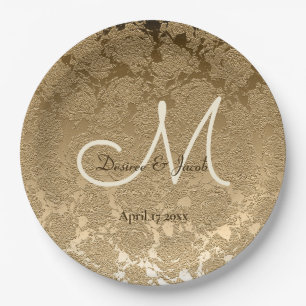 Gold Monogram Elegant Modern Wedding Papieren Bordje