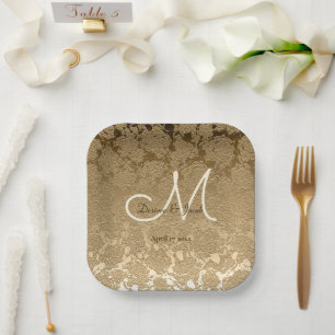 Gold Monogram Elegant Modern Wedding Papieren Bordje