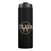 Gold Monogram Elegant Script Black Thermosbeker (Voorkant)