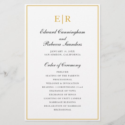 Gold Monogram Formeel Wedding Program Flyer (Voorkant)