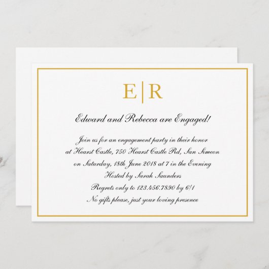 Gold Monogram Formele Engagement Party Kaart (Voorkant / Achterkant)