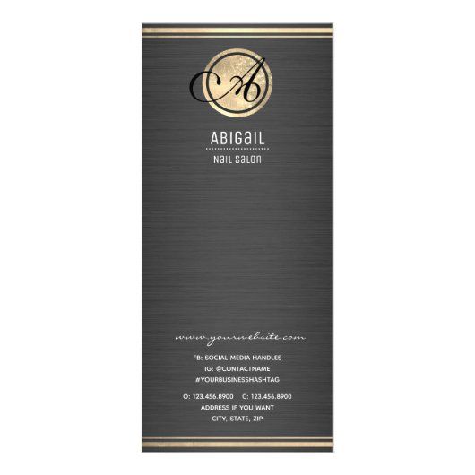 Gold Monogram geborsteld metaal Nail Salon 3 Servi Reclamekaart (Achterkant)