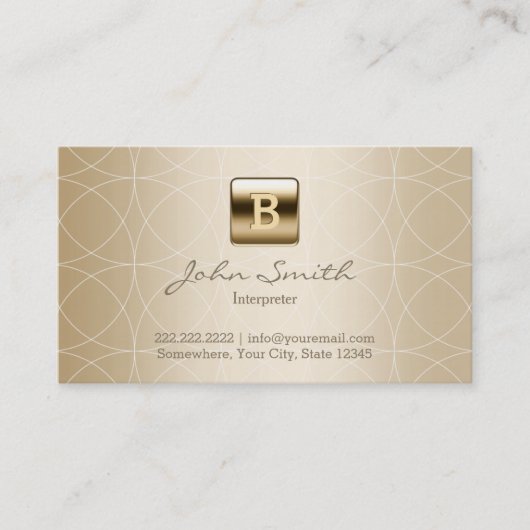 Gold Monogram Geo Pattern Interpreter Visitekaartje (Voorkant)