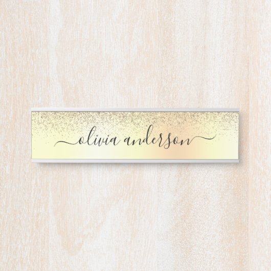 Gold Monogram Glitter Sparkle Girly Script Deurbordje (Voorkant)