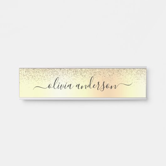 Gold Monogram Glitter Sparkle Girly Script Deurbordje (Voorkant)