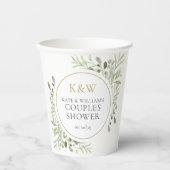 Gold Monogram Greenery Couples Wedding Shower Papieren Bekers (Voorkant)