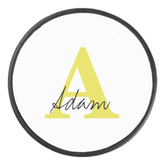 Gold Monogram Initiaal Aangepaste naam Cadeauftist Hockey Puck (Voorkant)