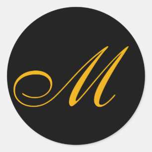 Gold Monogram Initiaal Black Ronde Sticker
