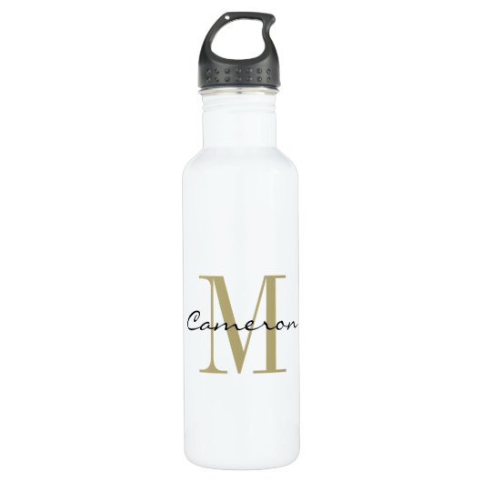 Gold Monogram Initiaal en naam op maat Waterfles (Voorkant)
