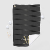 Gold Monogram Initiaal en naam op zwart Golfhanddoek (Insitu)