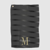 Gold Monogram Initiaal en naam op zwart Golfhanddoek (Voorkant)
