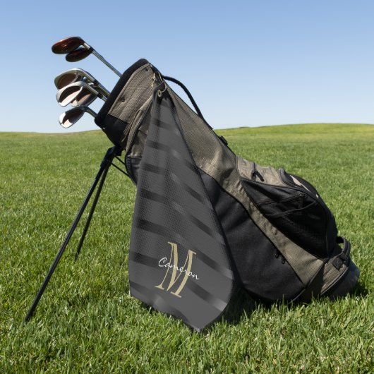 Gold Monogram Initiaal en naam op zwart Golfhanddoek (Groen)